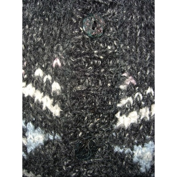 Idioms Sweater Vintage 90's Wool Blend Cardigan Fair Isle Ski Gray Pink Cottage - Picture 11 of 15